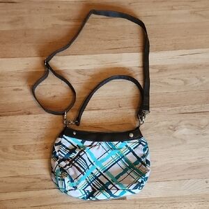 Thirty-One Crossbody Bag - Black, Blue, and Yellow Plaid